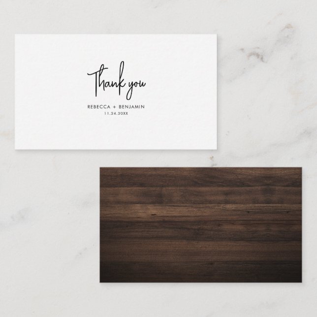 Rustic Wood Hand-Lettered Wedding Thank You Card (Front/Back)