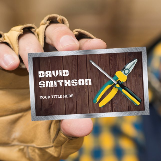 Rustic Wood Handyman Repair Tools Electrician Business Card (Creator Uploaded)