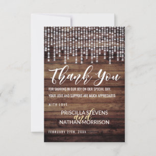 Rustic Wood Hanging Diamond Lights Thank You Card