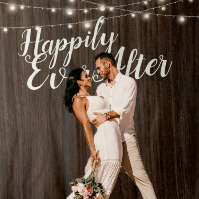 Rustic Wood Happily Ever After Wedding Backdrop Tapestry (Creator Uploaded)