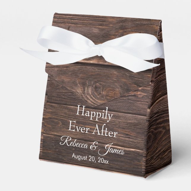 Rustic Wood  Happily Ever After Wedding Party Favour Box (Front Side)
