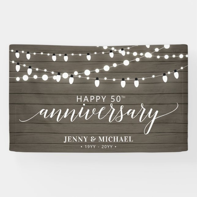 Rustic Wood Happy 50th Wedding Anniversary Banner (Horizontal)