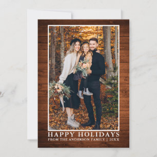 Rustic Wood Happy Holidays Photo Holiday Card