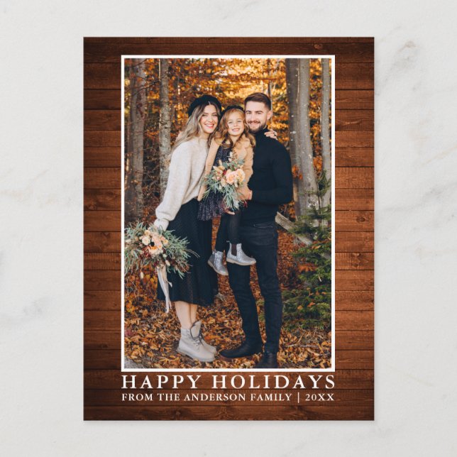 Rustic Wood Happy Holidays Photo Postcard (Front)