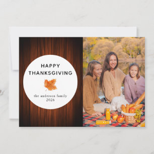 Rustic Wood Happy Thanksgiving Autumn Photo Holiday Card