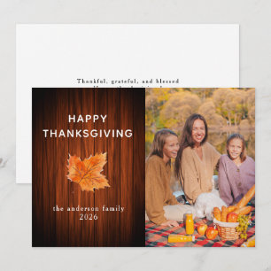 Rustic Wood Happy Thanksgiving Autumn Photo Holiday Card