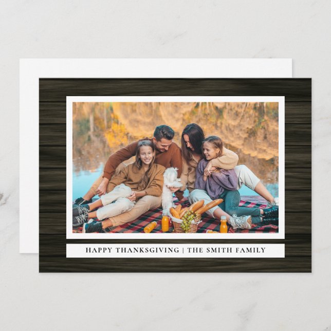 Rustic Wood Happy Thanksgiving Autumn Photo Holiday Card (Front/Back)