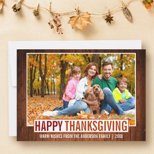 Rustic Wood Happy Thanksgiving Family Photo Holiday Card