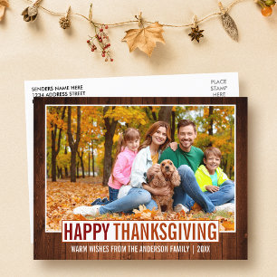 Rustic Wood Happy Thanksgiving Family Photo Postcard