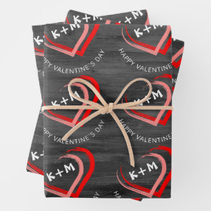 Rustic Wood Happy Valentine`s Day Heart Wrapping Paper Sheet