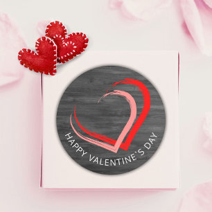 Rustic Wood Happy Valentine`s Day Two Hearts Classic Round Sticker