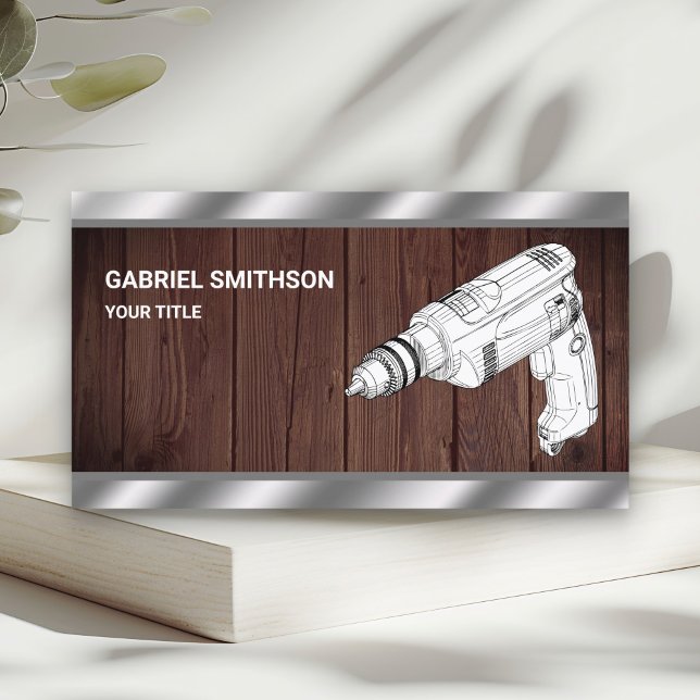 Rustic Wood Hardware Power Tools Drill Machine Business Card (Creator Uploaded)