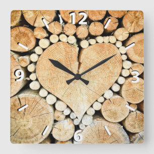 Rustic, Wood Heart, Country Square Wall Clock