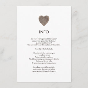 Rustic wood heart info / details card