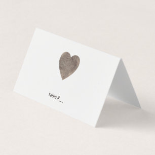 Rustic wood heart place cards - folded