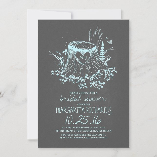 Rustic wood heart tree bridal shower invite (Front)