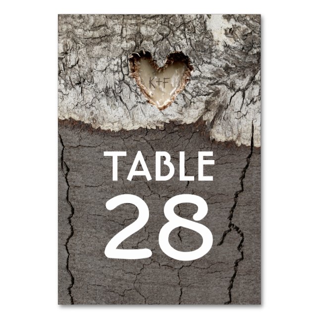 Rustic Wood Heart Tree Wedding Table Numbers (Front)