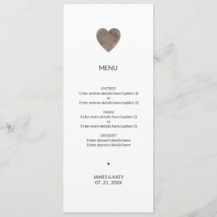 Rustic wood heart wedding menu