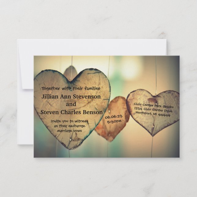 Rustic Wood  Hearts - 3x5 Wedding Invitation (Front)