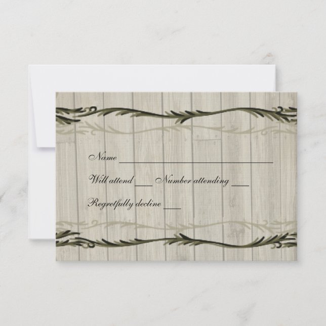 Rustic Wood Hearts and Vines rsvp with envelope Card (Front)