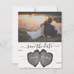 Rustic Wood Hearts Aspen photo Save the Date card