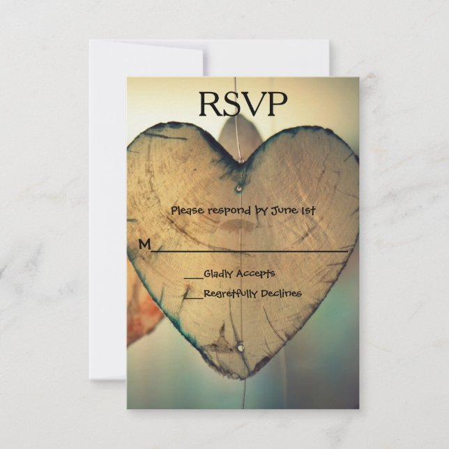 Rustic Wood Hearts - RSVP Card (Front)
