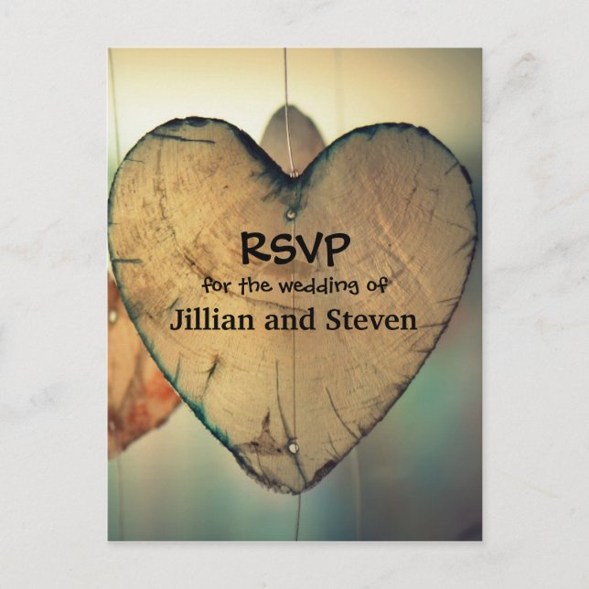 Rustic Wood Hearts - RSVP Post Card (Front)