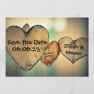 Rustic Wood Hearts - Save the Date 5x7 Card