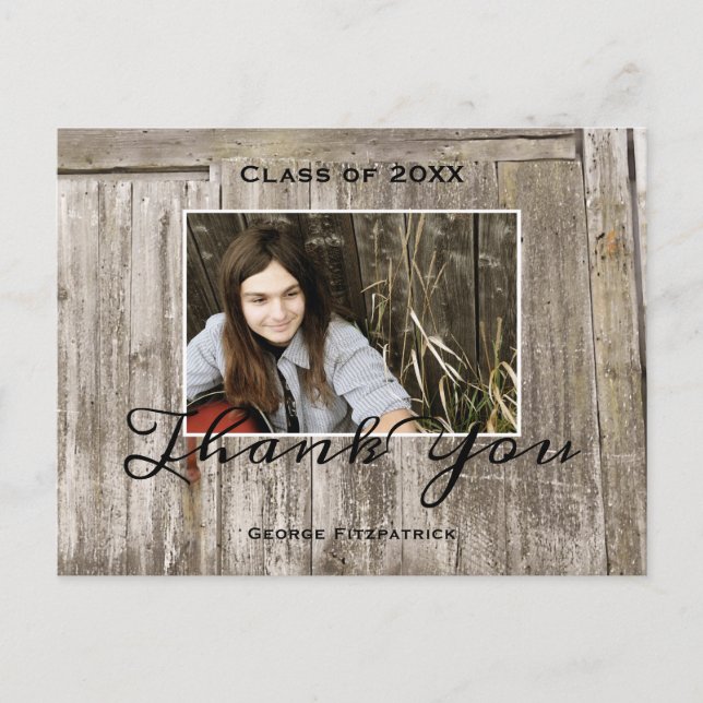 Rustic Wood High School Graduation Thank You Postcard (Front)