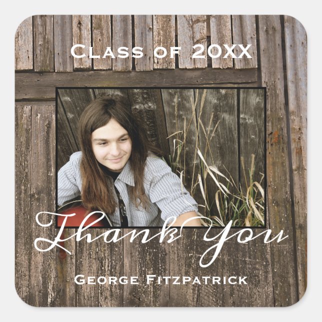Rustic Wood High School Graduation Thank You Square Sticker (Front)