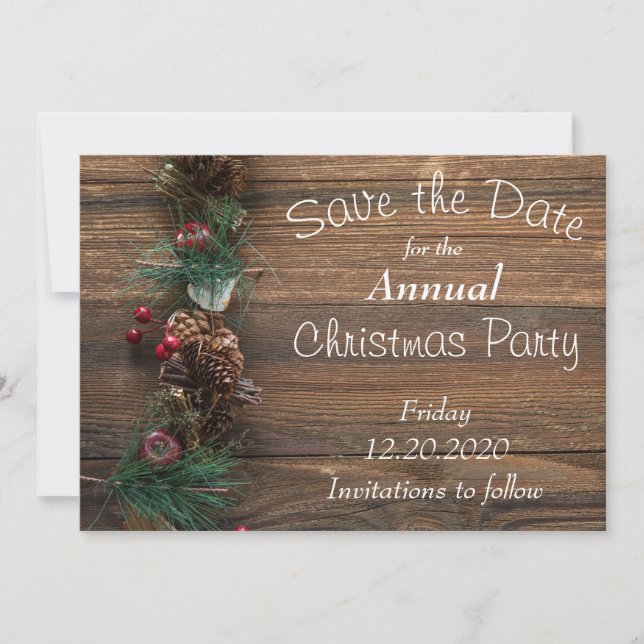 Rustic Wood Holiday Party Card (Front)