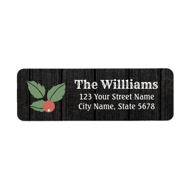 Rustic Wood Holly Return Address Label (Front)
