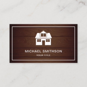Rustic Wood Home Icon Real Estate Agent Business Card