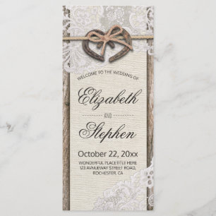 Rustic Wood Horseshoes Burlap Lace Wedding Program