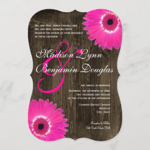 Rustic Wood Hot Pink Daisy Wedding Invitations