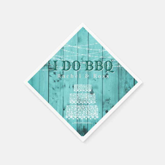 Rustic Wood I Do BBQ Couples Shower Wedding Cake Napkin (Corner)