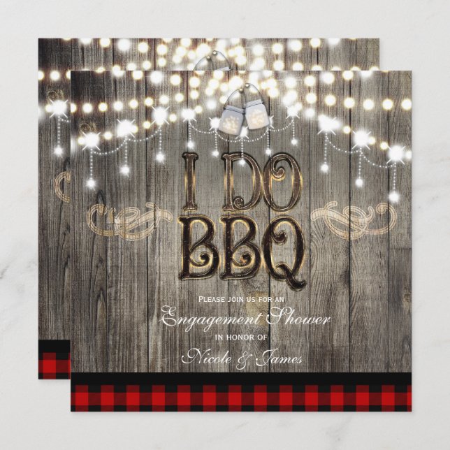 Rustic Wood I DO BBQ Wedding Engagement Shower Invitation (Front/Back)