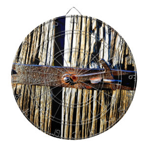 Rustic Wood & Iron Metal Latch Dartboard
