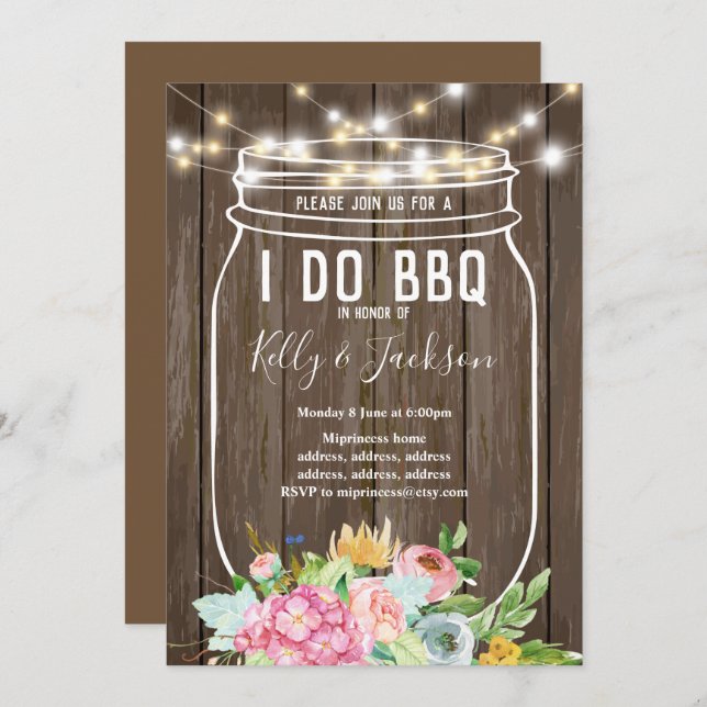 rustic wood, jar, i do bbq party invitation (Front/Back)