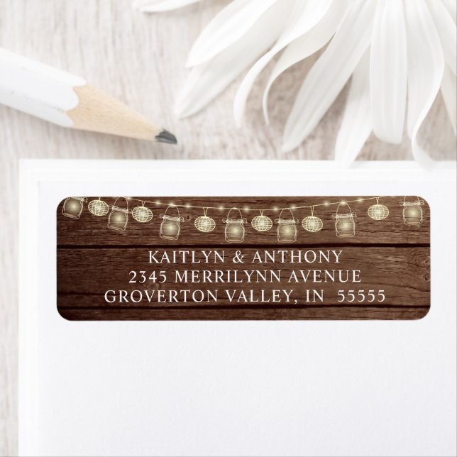 Rustic Wood Jar Lantern Lights Return Address Label (Insitu)