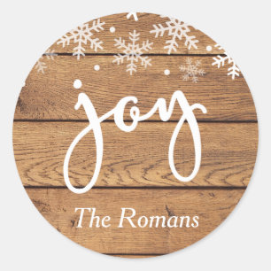 Rustic Wood Joy Holiday Personalised Gift Classic Round Sticker