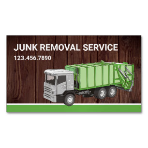 Rustic Wood Junk Removal Service Garbage Truck Magnetic Business Card