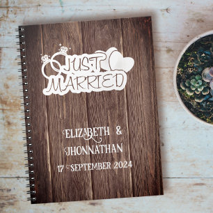 Rustic Wood Just Married Elegant Wedding Planner Notebook