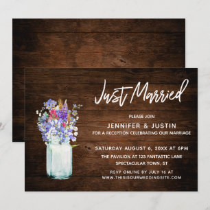 Rustic Wood Just Married Wildflowers in Mason Jar Invitation