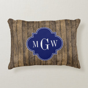 Rustic Wood L Planks #1 Navy Quatrefoil 3 M'gram Decorative Cushion
