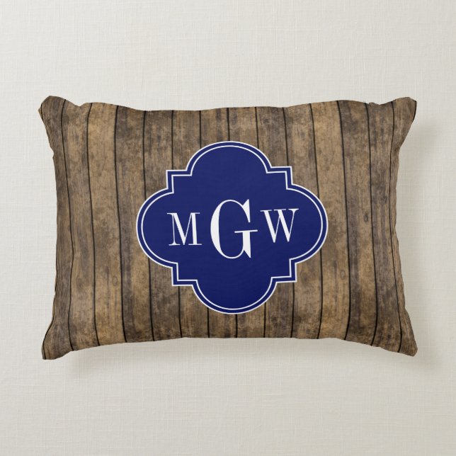 Rustic Wood L Planks #1 Navy Quatrefoil 3 M'gram Decorative Cushion (Front)