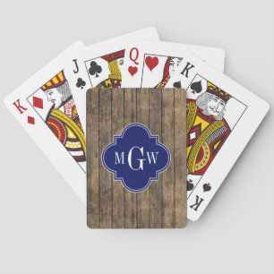 Rustic Wood L Planks #1 Navy Quatrefoil 3 M'gram Playing Cards