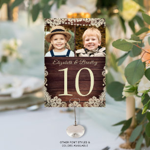 Rustic Wood Lace 2 Photo Wedding Table Number Sign