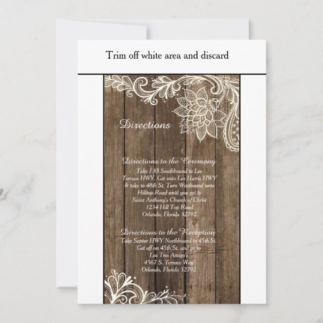Rustic Wood Lace 3.5x6 Wedding Directions Card (Front)