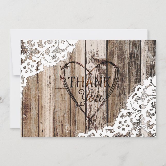 Rustic Wood Lace and Heart Etching Thank You (Front)
